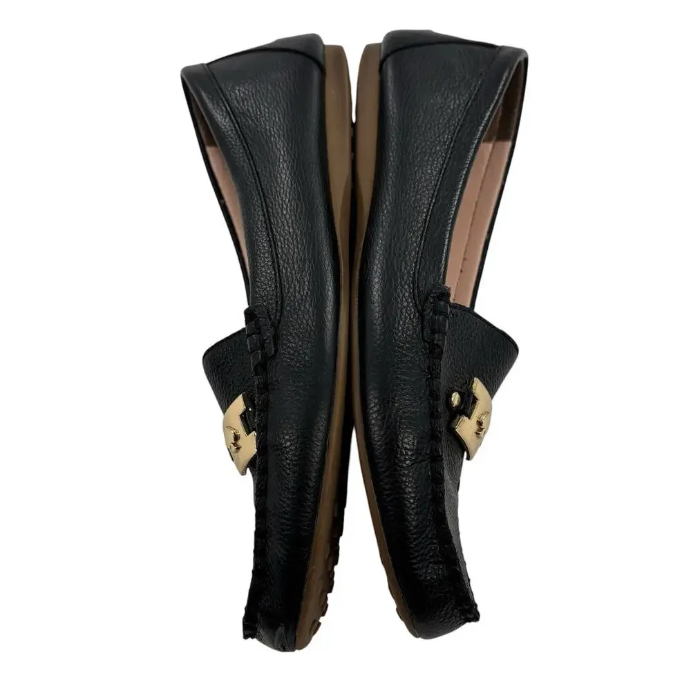 Kate Spade Black Leather Carmen Gold Tone Hardware Loafers